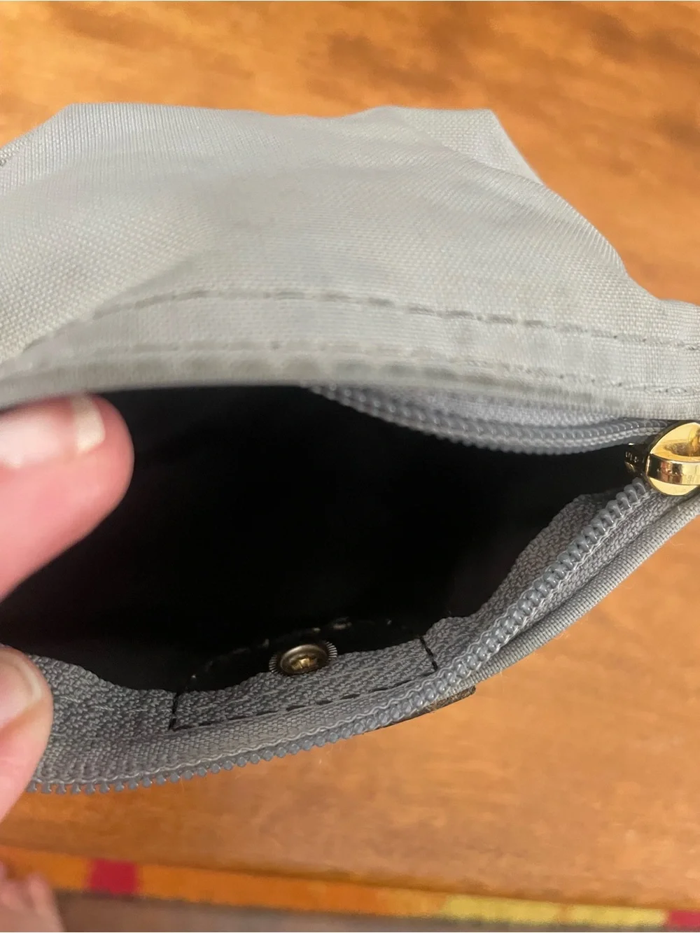 Longchamp Small Gray Pouch with Brown Leather Trim